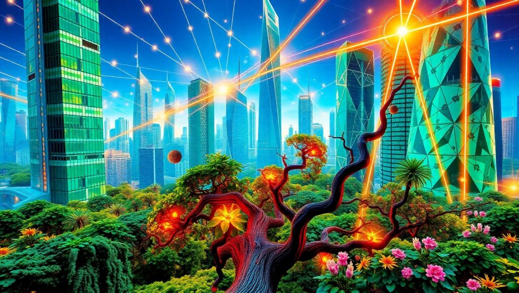 Cubist City: Nature Meets Urban – free AI stock image