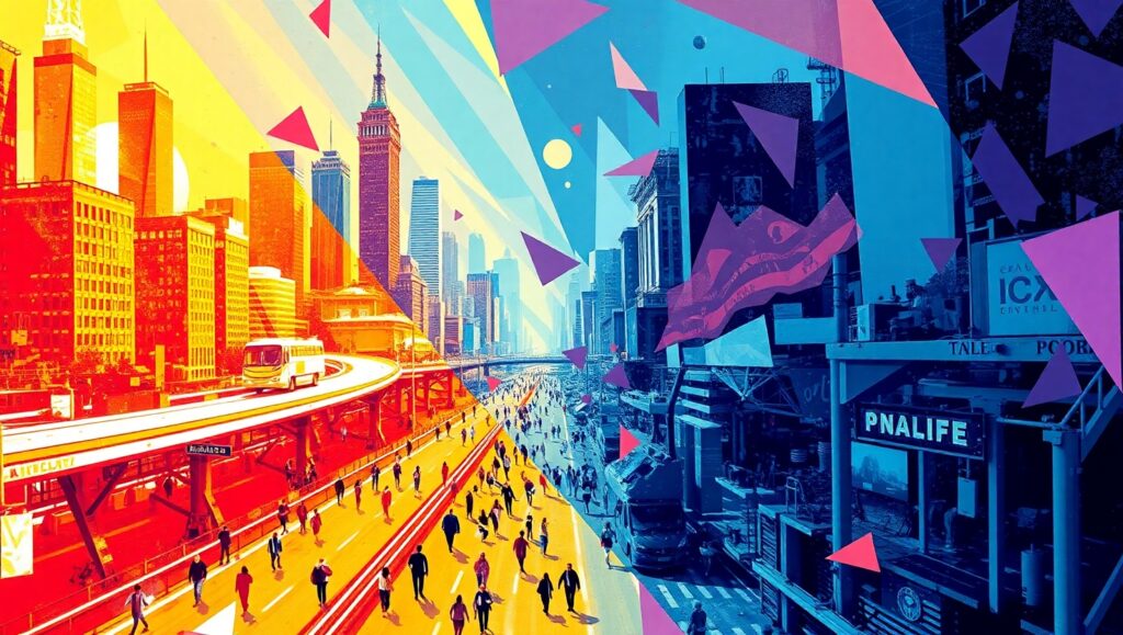 Cubist Cityscape in Motion – free AI stock image