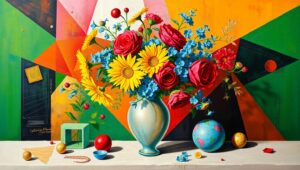 Cubist Still Life with Vibrant Flowers – free AI stock image