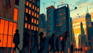 Cubist Urban Melange at Dusk – free AI stock image