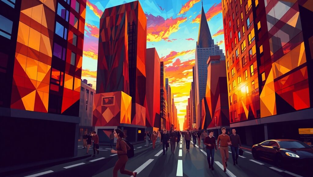 Cubist Urban Symphony in Color – free AI stock image