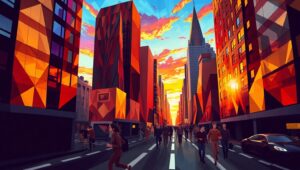 Cubist Urban Symphony in Color – free AI stock image