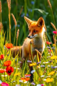 A Curious Fox in a Sunlit Meadow – free AI stock image