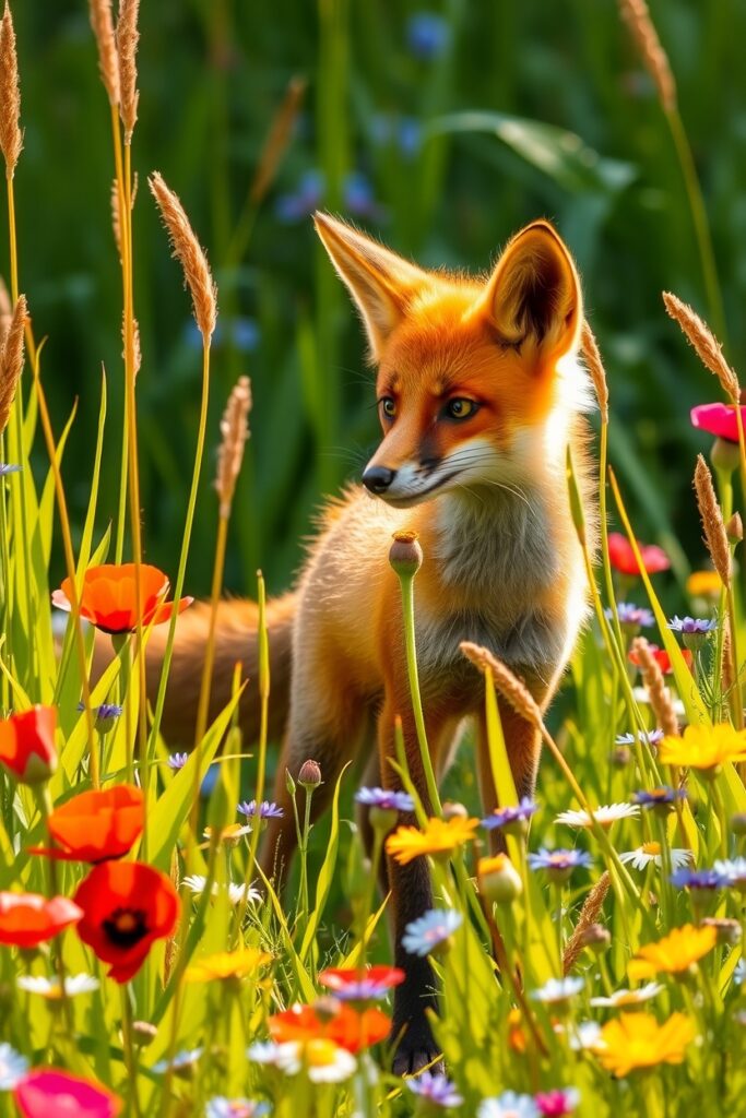 A Curious Fox in a Sunlit Meadow – free AI stock image