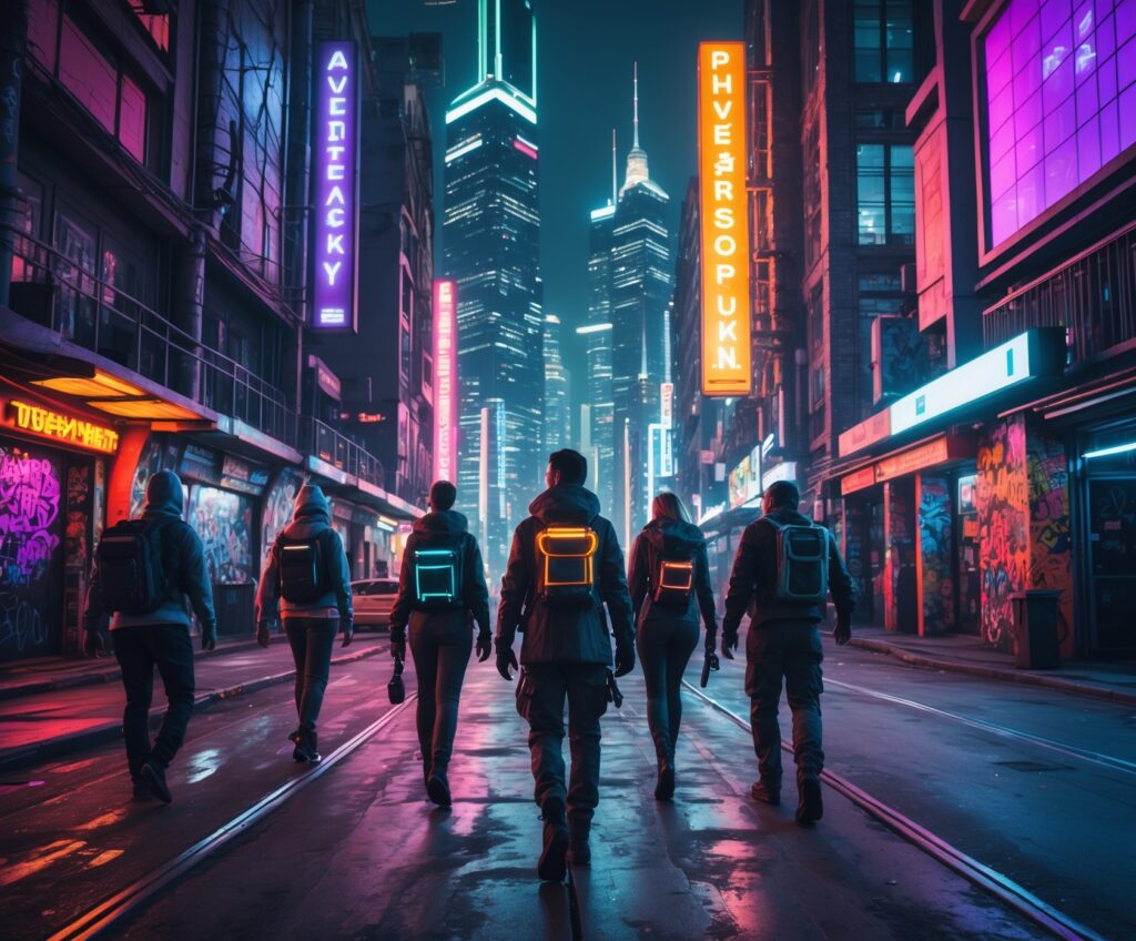 Cyberpunk Adventure in Neon Cityscape – free AI stock image