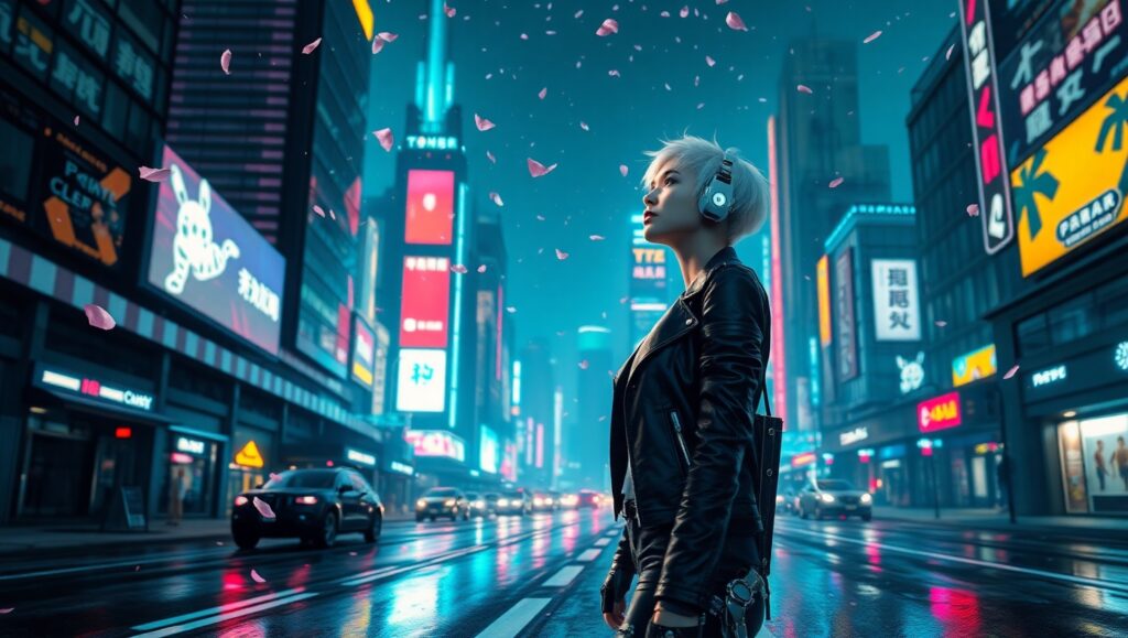 Cyberpunk Dreams Under Stars – free AI stock image