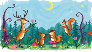 Dancing Animals in a Starry Forest – free AI stock image
