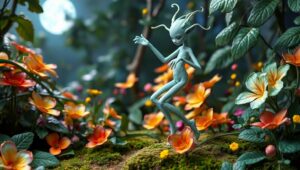 Dancing Creature in Moonlit Forest – free AI stock image