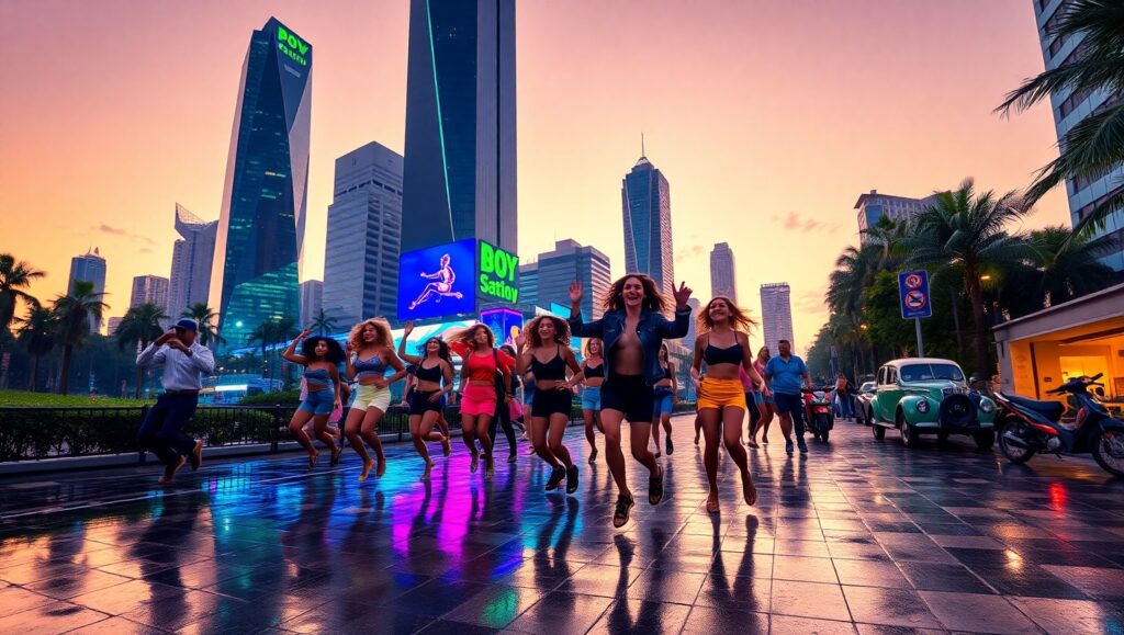 Dancing Lights in City Twilight – free AI stock image