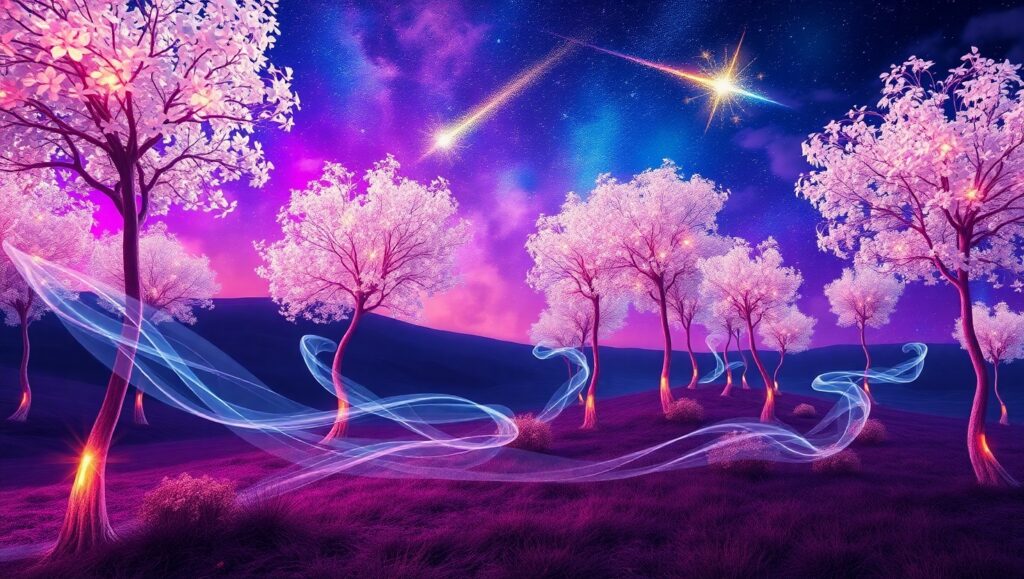 Dancing Trees in a Starry Night – free AI stock image