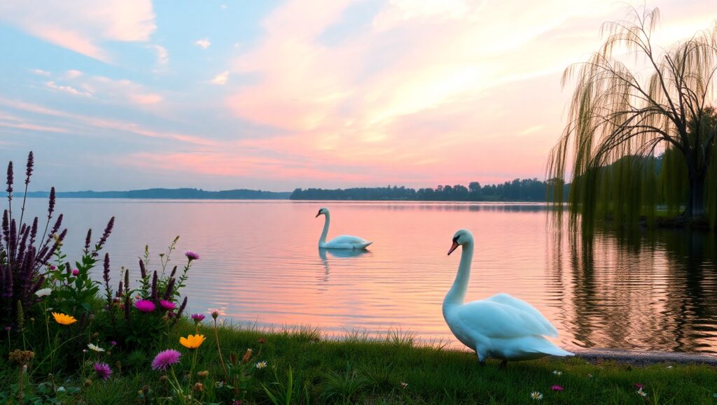 Dawn at the Serene Lakeside – free AI stock image