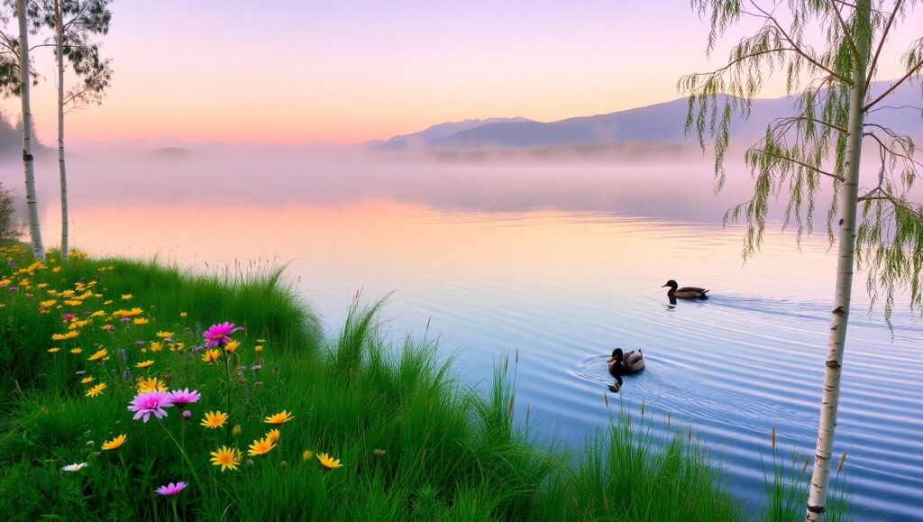 Dawn at the Serene Lakeside – free AI stock image