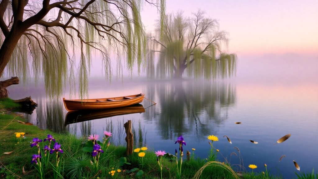 Dawn at the Serene Lakeside – free AI stock image