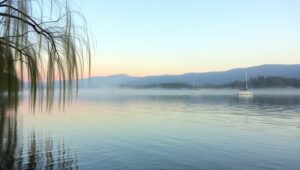 Dawn at the Tranquil Lake – free AI stock image