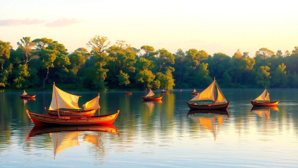 Dawn at Tranquil Lakeside – free AI stock image