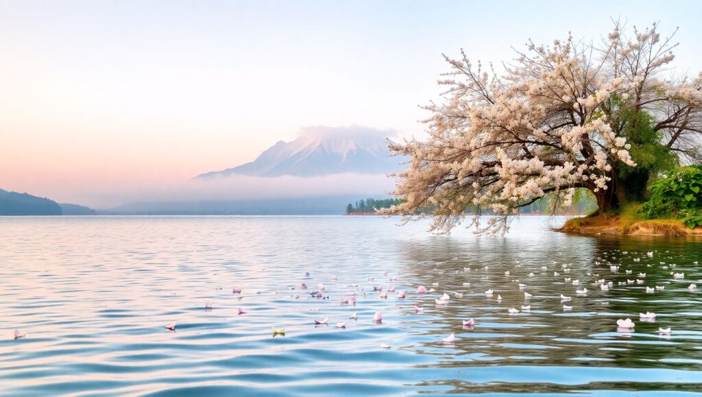 Dawn by the Serene Lake – free AI stock image