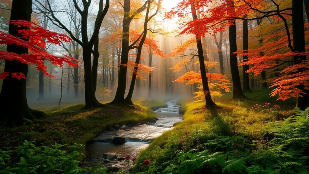 Dawn in the Forest Mystique – free AI stock image