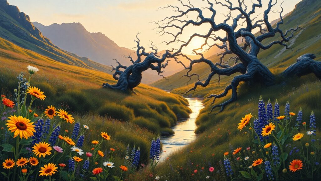 Dawn in the Hidden Valley – free AI stock image