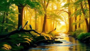 Dawn in the Tranquil Forest – free AI stock image