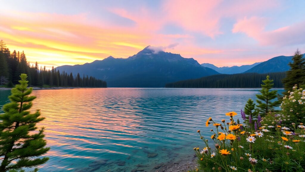 Dawn Over Serene Mountains – free AI stock image