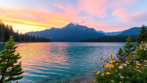Dawn Over Serene Mountains – free AI stock image