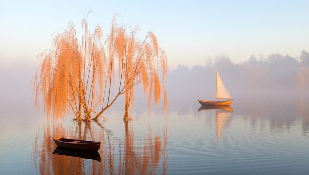 Dawn Reflections by the Lake – free AI stock image