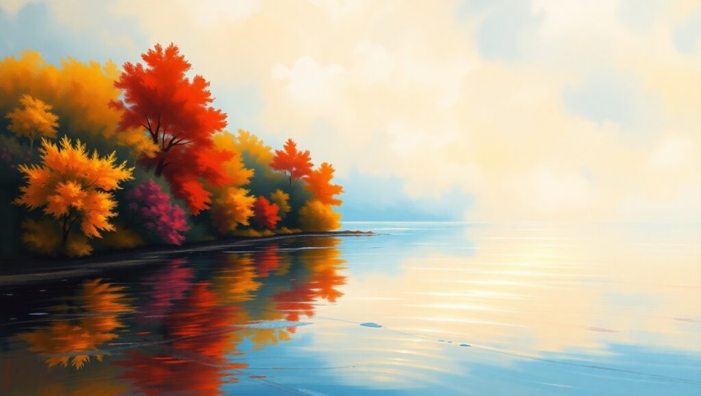 Dawn Reflections on the Lake – free AI stock image