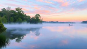 Dawn Reflections on Tranquil Waters – free AI stock image