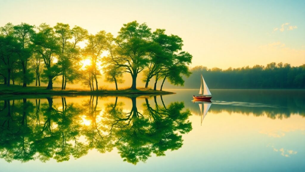 Dawn Serenity by the Lake – free AI stock image