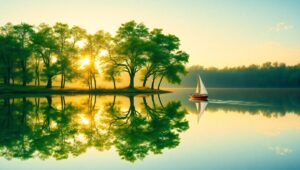 Dawn Serenity by the Lake – free AI stock image