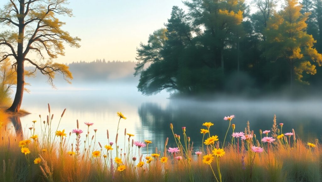 Dawn Serenity by the Lake – free AI stock image
