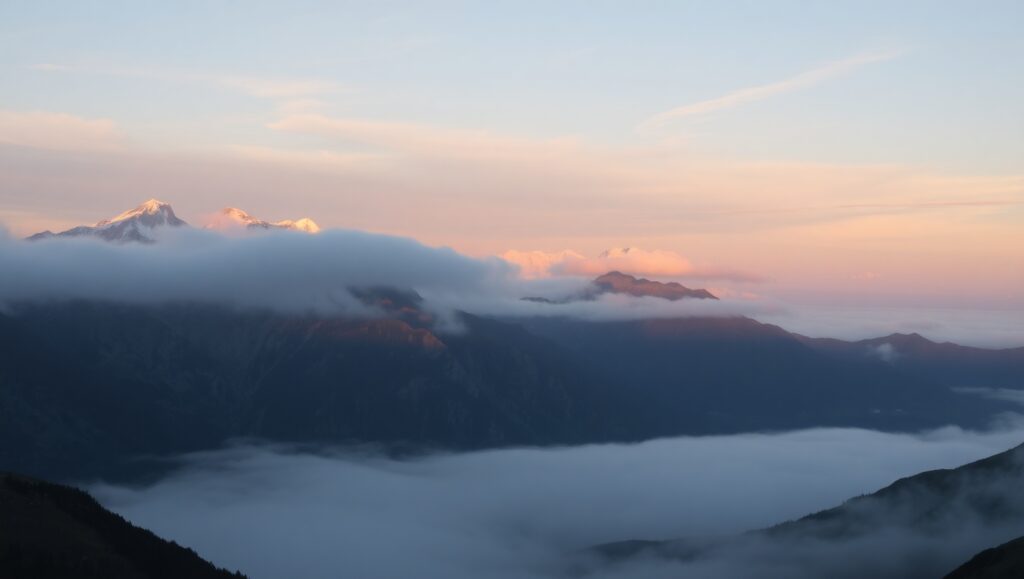 Dawn Serenity in Mountain Landscape – free AI stock image