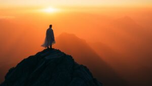 Dawn’s Embrace: A Solitary Journey – free AI stock image