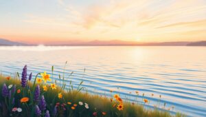 Dawn’s Embrace by the Lake – free AI stock image