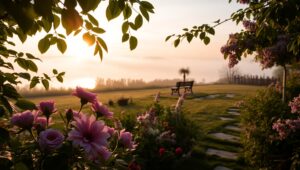 Dawn’s Embrace in the Garden – free AI stock image