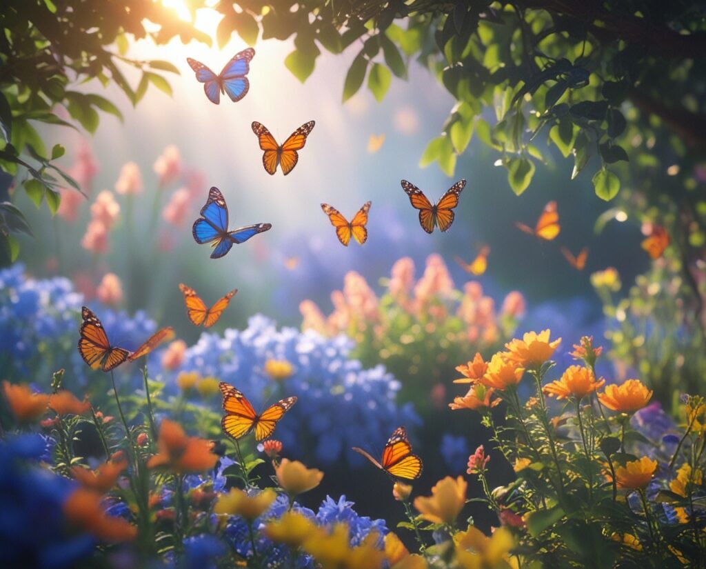 Delicate Dance of Colorful Butterflies – free AI stock image