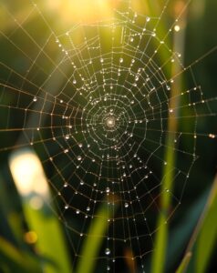 Delicate Details of a Dewy Spiderweb – free AI stock image