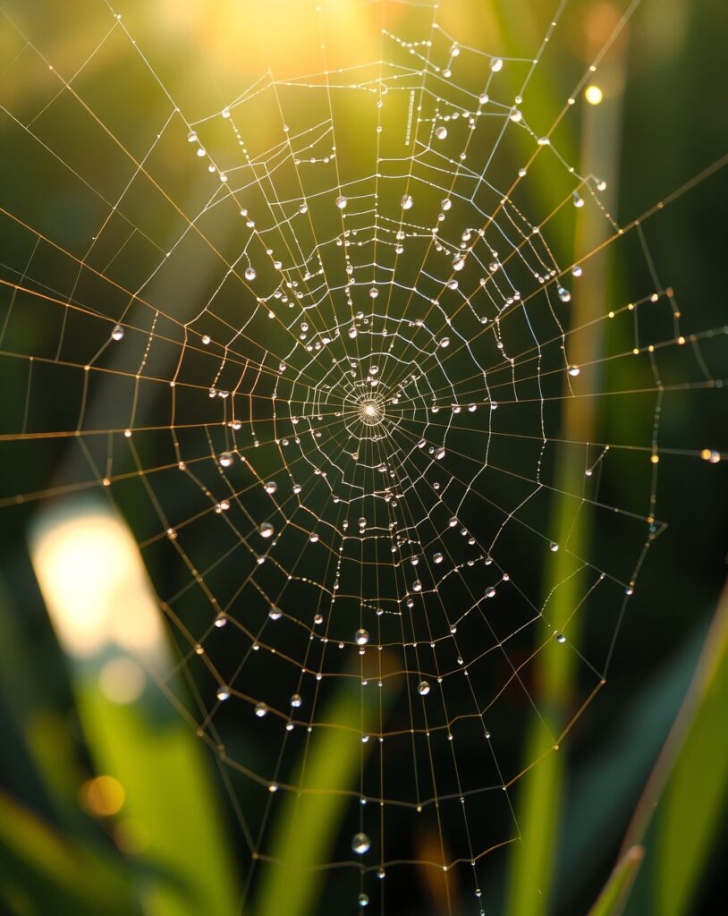 Delicate Details of a Dewy Spiderweb – free AI stock image