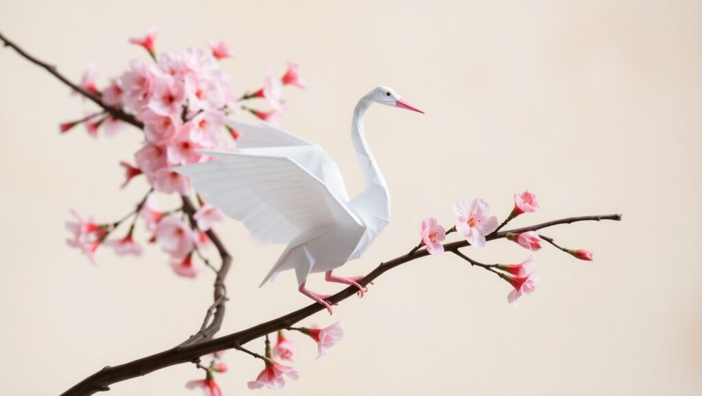 Delicate Origami Crane in Bloom – free AI stock image