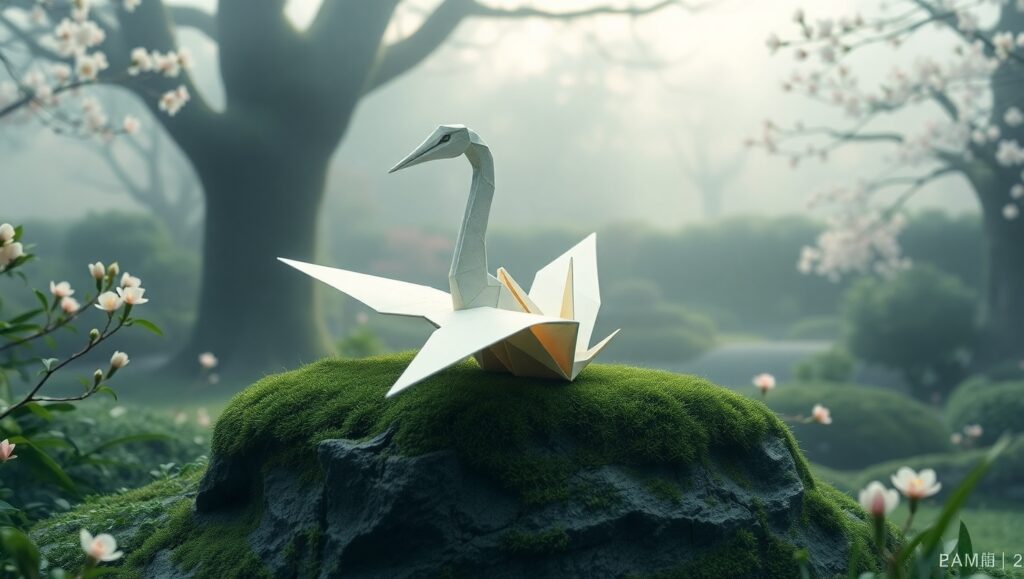 Delicate Origami Crane in Nature – free AI stock image