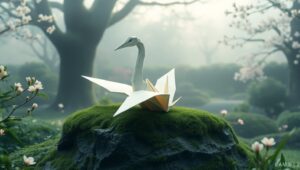 Delicate Origami Crane in Nature – free AI stock image