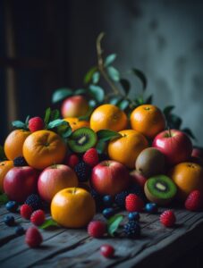 Deliciously Colorful Fruits on a Wooden Table – free AI stock image