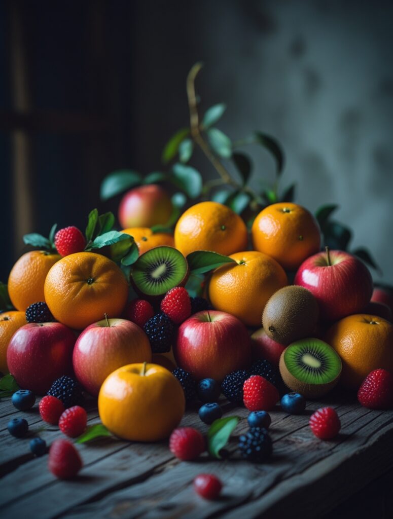 Deliciously Colorful Fruits on a Wooden Table – free AI stock image