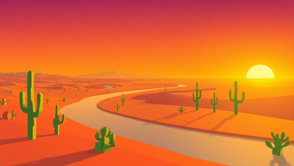 Desert Sunset in Low-Poly Style – free AI stock image