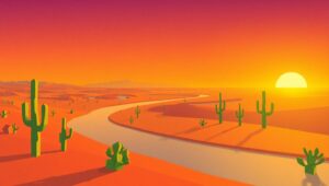 Desert Sunset in Low-Poly Style – free AI stock image