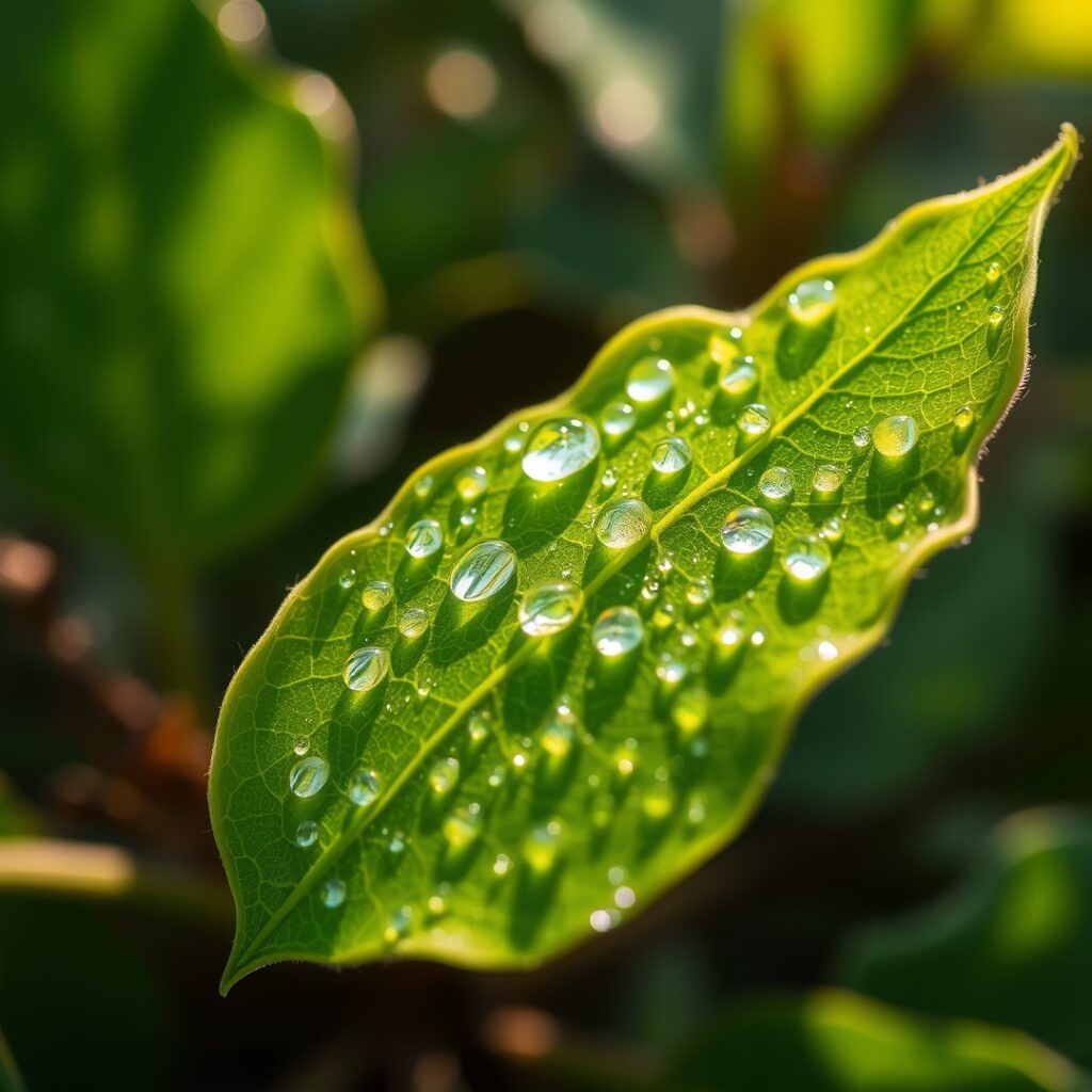 Dew Drops on a Leaf Close-Up – free AI stock image