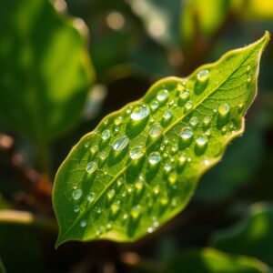 Dew Drops on a Leaf Close-Up – free AI stock image