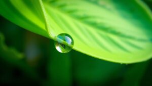 Dewdrop Reflection on Leaf – free AI stock image