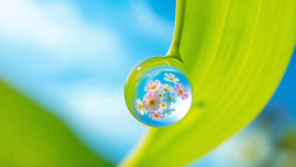 Dewdrop Reflections in Nature – free AI stock image