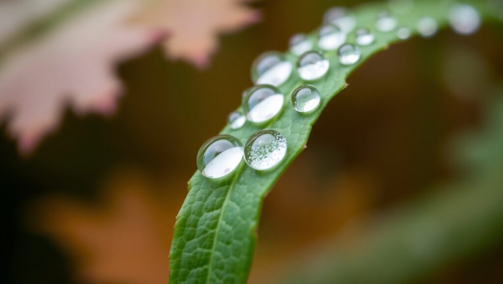 Dewdrops on Leaf in Macro Focus – free AI stock image